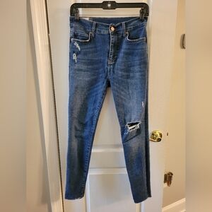 Marine Layer High Rise Skinny Distressed Dark Wash Jeans Size 27 Raw Hem